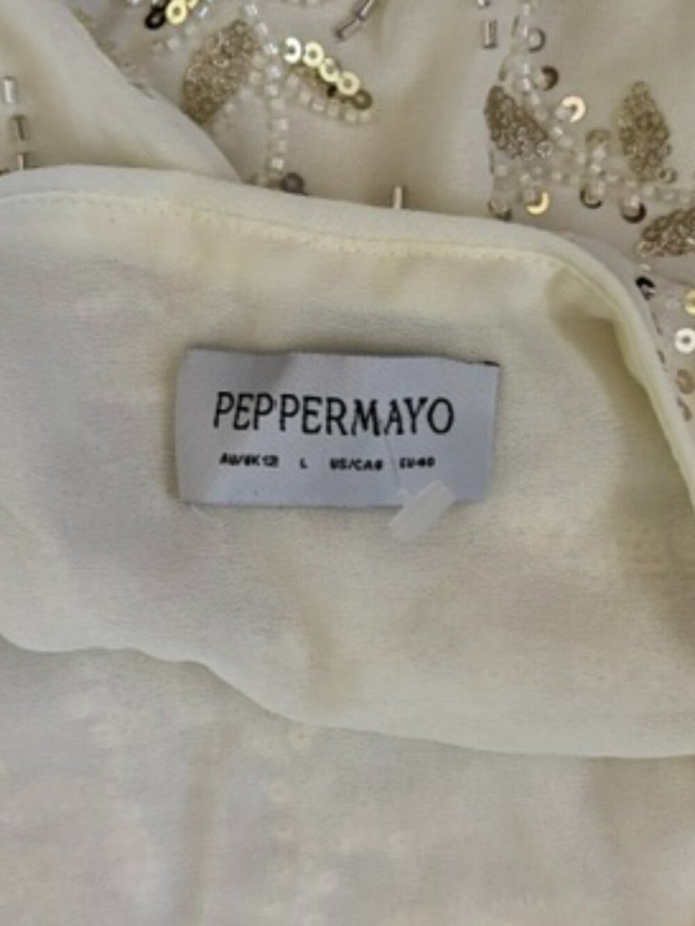 Peppermayo Leo Beaded Mini Dress Open Back Mini Dress in Cream/Gold size 8 - Picture 6 of 7